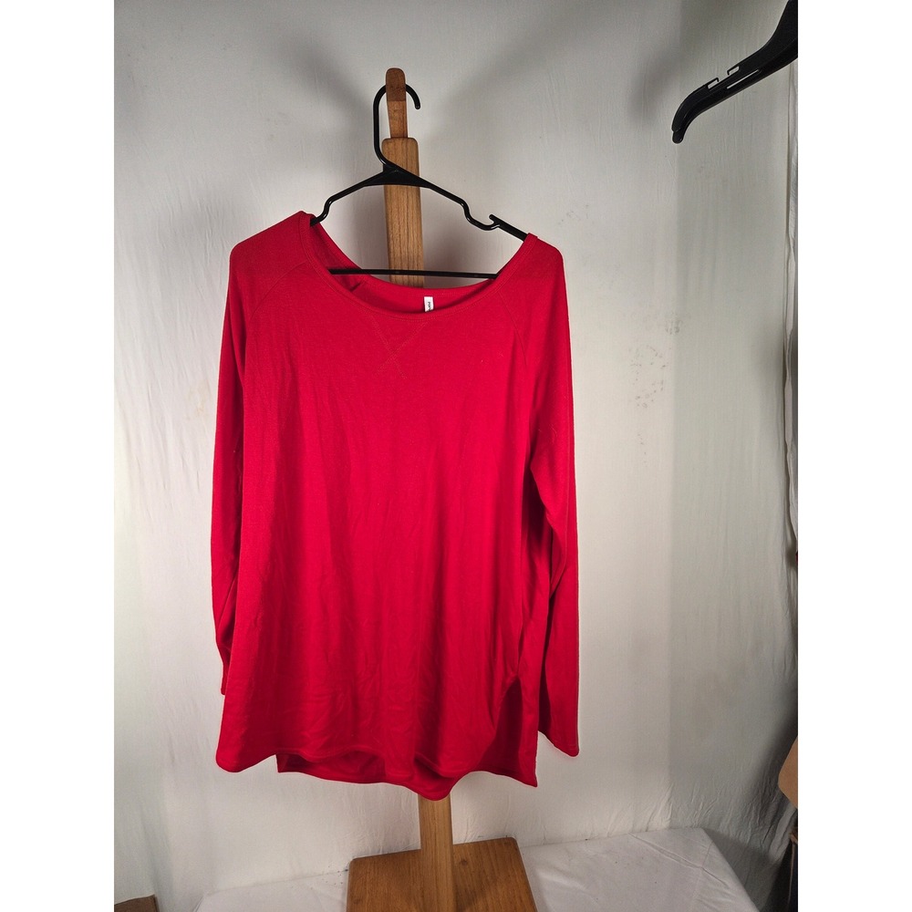 Popyoung Womens Red Long Sleeve Raglan Tunic Top XL Solid Crew Neck Casual